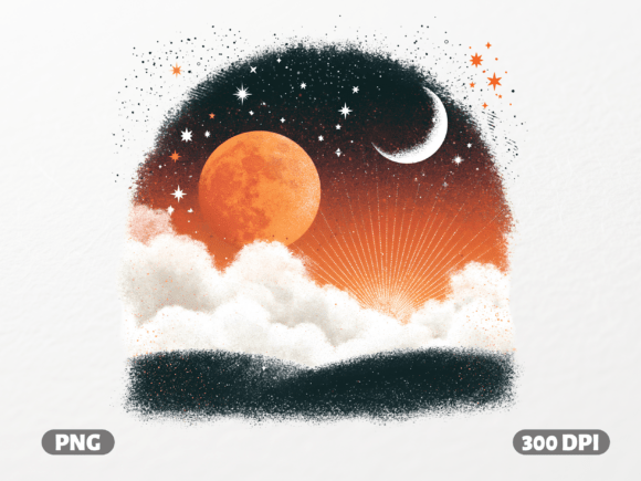 Celestial Moon and Sun Night Sky PNG: Cosmic Design