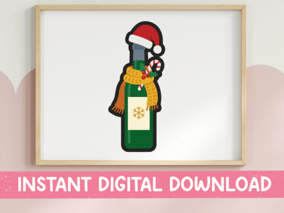 Christmas Wine Bottle Festive Sticker: A Cheerful Design Asset
