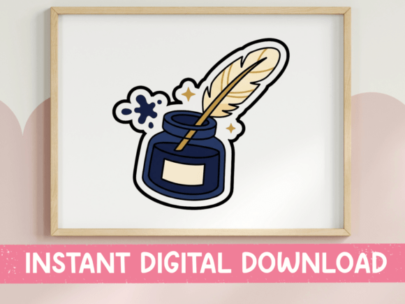 Ink Well Quill Pen Writing Sticker: A Timeless Design Asset