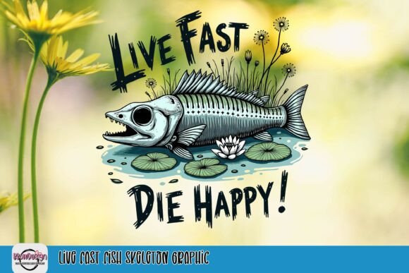 Live Fast Fish Skeleton Graphic: Edgy Design for Bold Brands