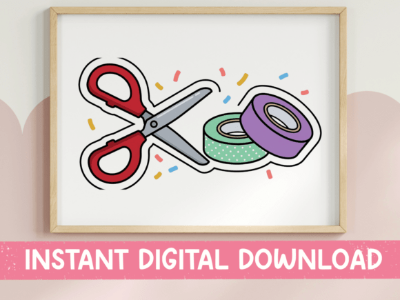 Scissors Washi Tape Craft Sticker: A Cheerful Design Asset
