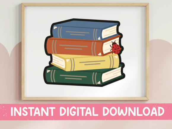 Stack of Books Ladybug Sticker Design: A Cozy, Hand-Crafted Touch for Book Lovers