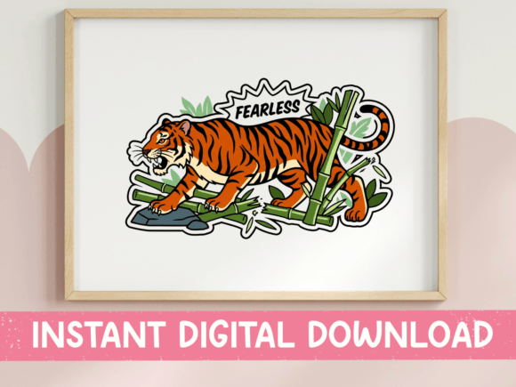 Unleashing the Fearless Tiger Bamboo Sticker Design
