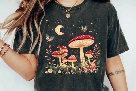 Vintage Celestial Mushroom & Moon Moth Graphics